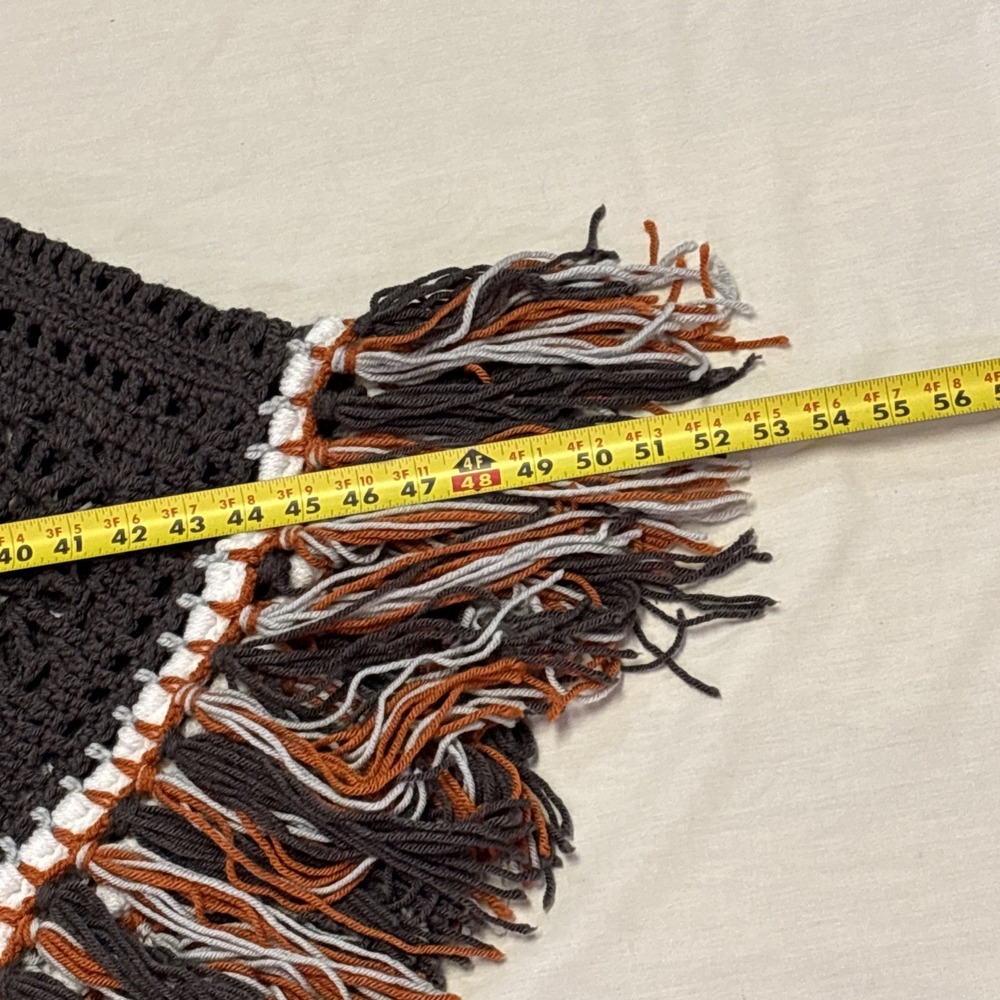 Handmade Boho Poncho Shawl  & Hat Fringe Gray Orange One Size Fits Most‎ Fall - Picture 10 of 12